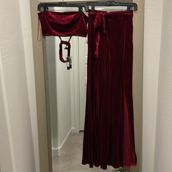 2 piece velvet pants set crop top and pants - BLUE - Picture 13 of 16